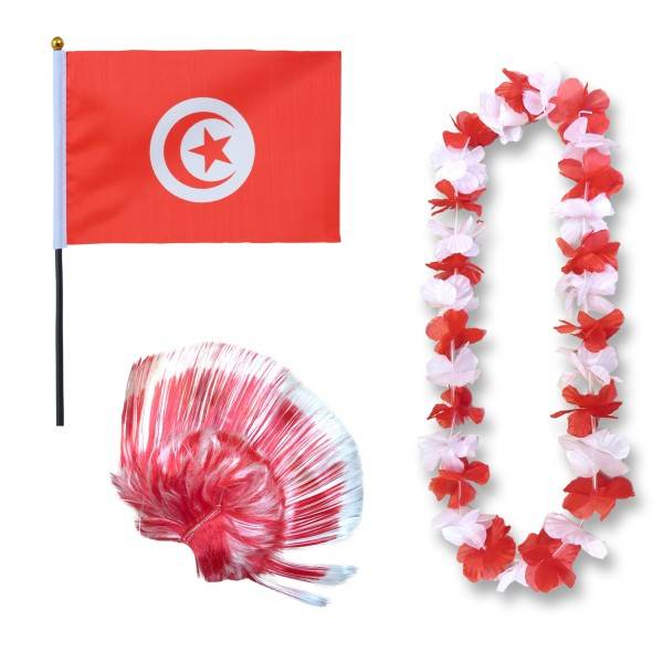 Sonia Originelli Fanset "Tunesien" Tunisia Blumenkette Fahne Flagge Perücke Irokese