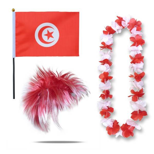 Sonia Originelli Fanset "Tunesien" Tunisia Blumenkette Fahne Flagge Perücke Wig