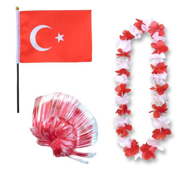 Sonia Originelli Fanset "Türkei" Turkey Türkiye Blumenkette Fahne Flagge Perücke Irokese