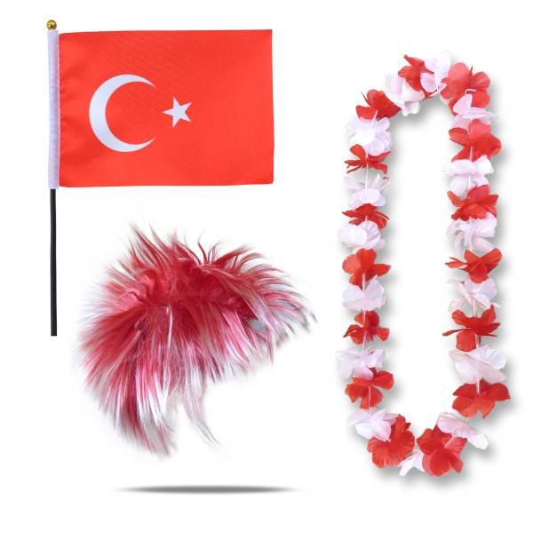 Sonia Originelli Fanset "Türkei" Turkey Türkiye Blumenkette Fahne Flagge Perücke Wig