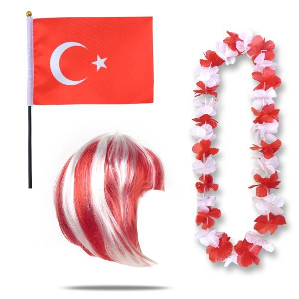 Sonia Originelli Fanset "Türkei" Turkey Türkiye Blumenkette Fahne Flagge Perücke Bob