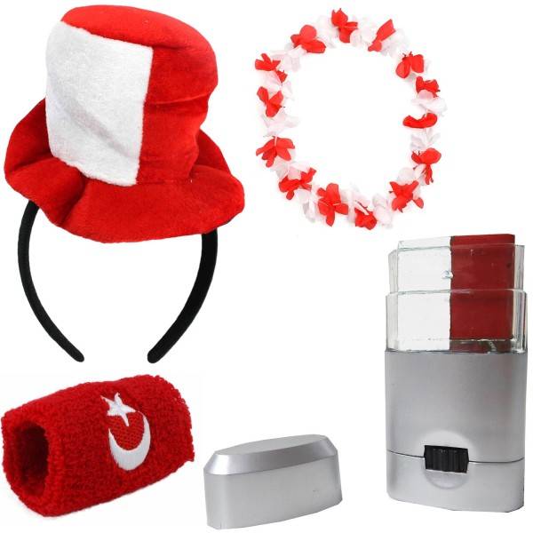 Sonia Originelli Fanset "Türkei" Turkey Türkiye Mini Zylinder Haarreif Blumenkette Schminkstift Schweißband