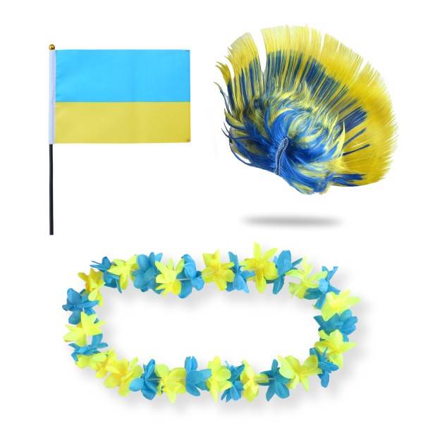 Sonia Originelli Fanset "Ukraine" Blumenkette Fahne Flagge Perücke Irokese
