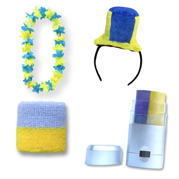 Sonia Originelli Fanset "Ukraine" Mini Zylinder Haarreif Blumenkette Schminkstift Schweißband