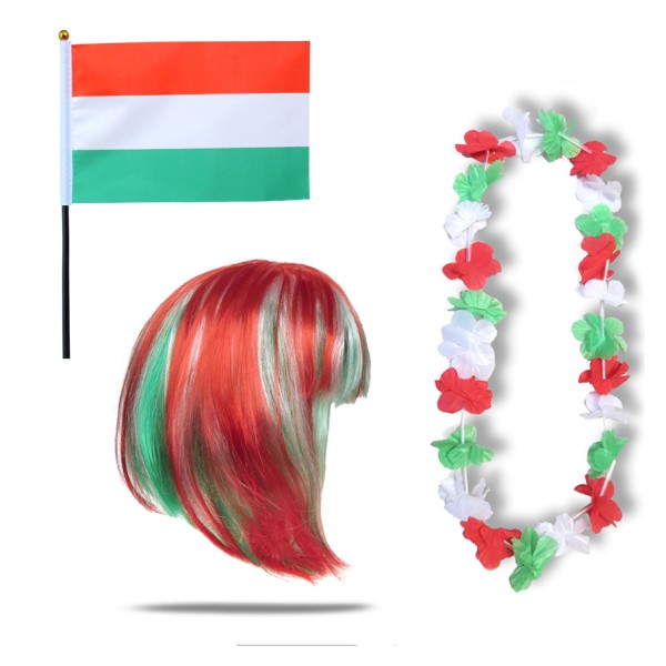 Sonia Originelli Fanset "Ungarn" Hungary Blumenkette Fahne Flagge Perücke Bob