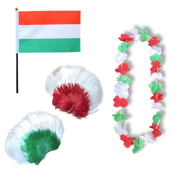 Sonia Originelli Fanset "Ungarn" Hungary Blumenkette Fahne Flagge Perücke Irokese