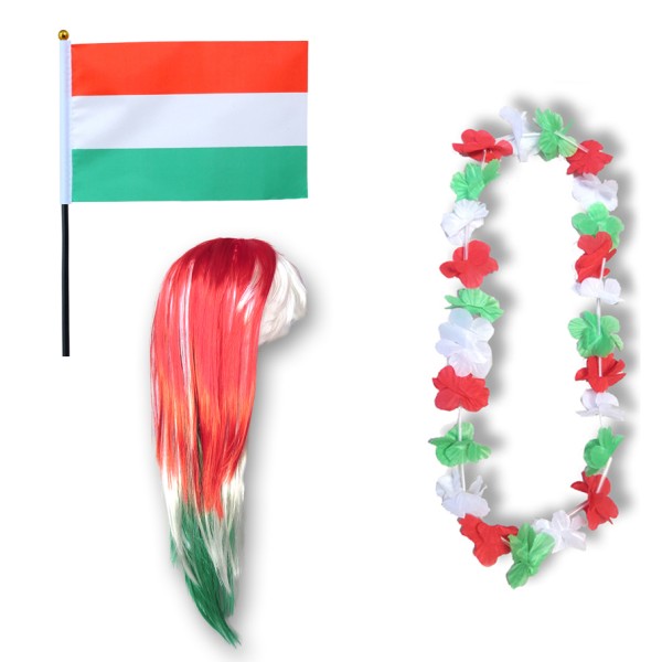 Sonia Originelli Fanset "Ungarn" Hungary Blumenkette Fahne Flagge Perücke Langhaar