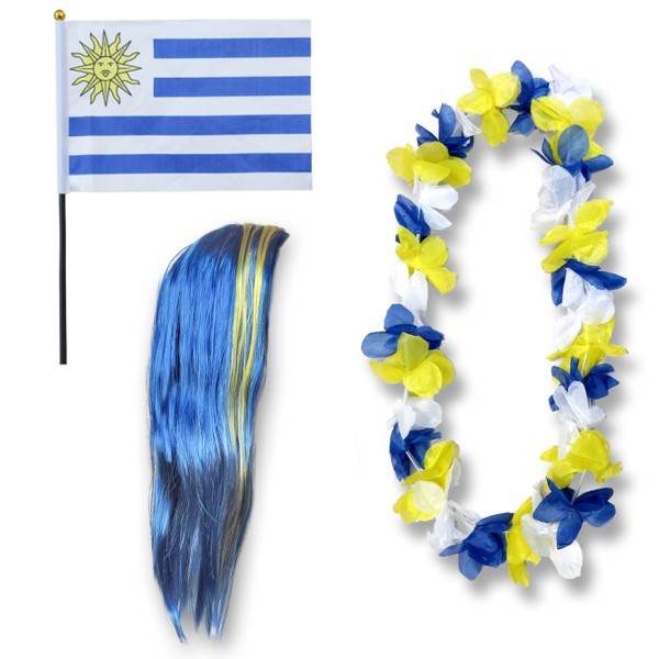 Sonia Originelli Fanset "Uruguay" Blumenkette Fahne Flagge Perücke Bob