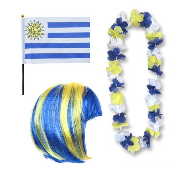 Sonia Originelli Fanset "Uruguay" Blumenkette Fahne Flagge Perücke Bob