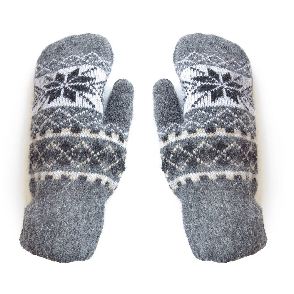 Sonia Originelli Fausthandschuhe Angorawolle Norwerger Muster Fäustel Schneeflocken