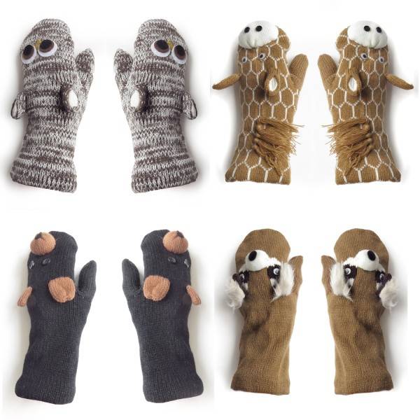 Sonia Originelli Fausthandschuhe Eule Giraffe Bär Tiere Fäustel Fleece Strick