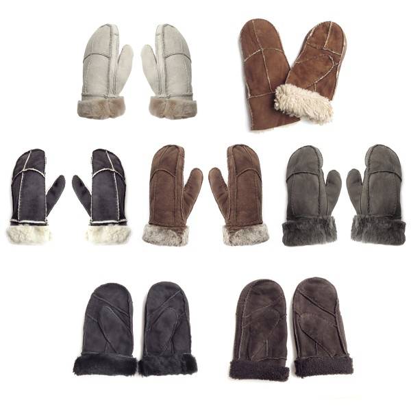 Sonia Originelli Fausthandschuhe Lammfell Schaffell Echt Leder Patchwork Design Fäustlinge