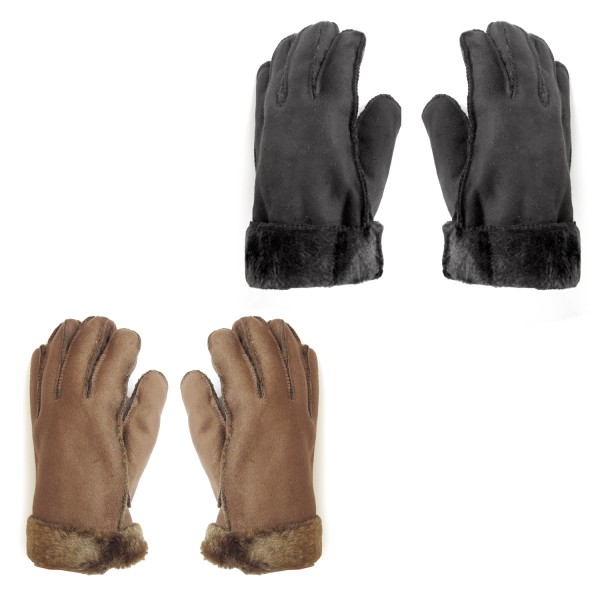Sonia Originelli Fingerhandschuhe Faux-Leder Velouroptik Kunstfell Samt Velvet Kuschelig