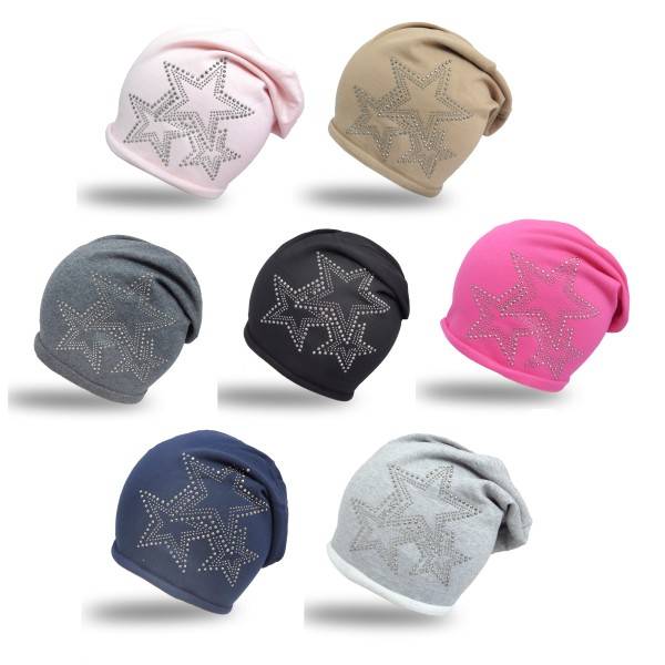 Sonia Originelli Fleece Beanie "3-Stern" Winter Nieten Premium