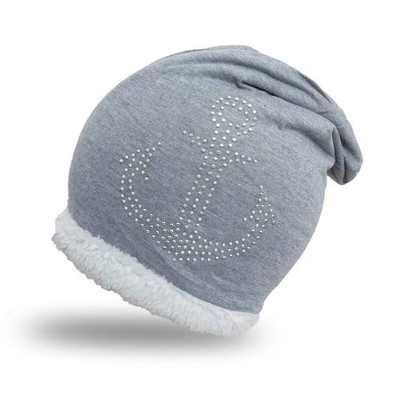 Sonia Originelli Fleece Beanie mit Strass-Anker Steinchen und weichem Teddyfell