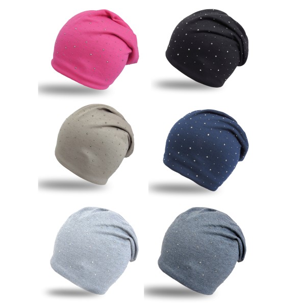 Sonia Originelli Fleece Beanie "Nieten" Steinchen Glitter Übergangsmütze Gefüttert