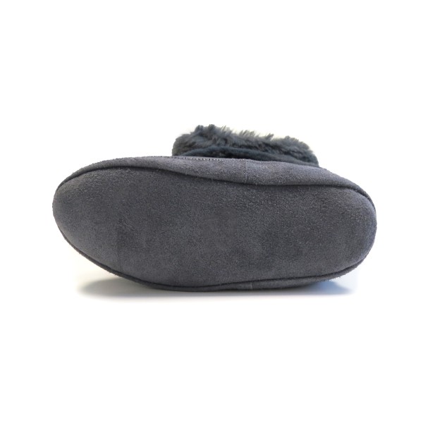 Sonia Originelli Grauer Hüttenhausschuh Lammfell Schaffell Leder XXL Fellkranz