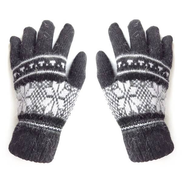 Sonia Originelli Handschuhe Norweger Muster Finger Strickmuster Angorawolle Schwarz