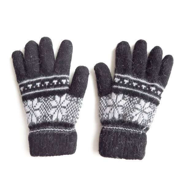 Sonia Originelli Handschuhe Norweger Muster Finger Strickmuster Angorawolle Schwarz