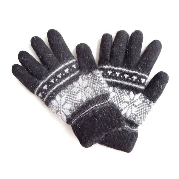 Sonia Originelli Handschuhe Norweger Muster Finger Strickmuster Angorawolle Schwarz