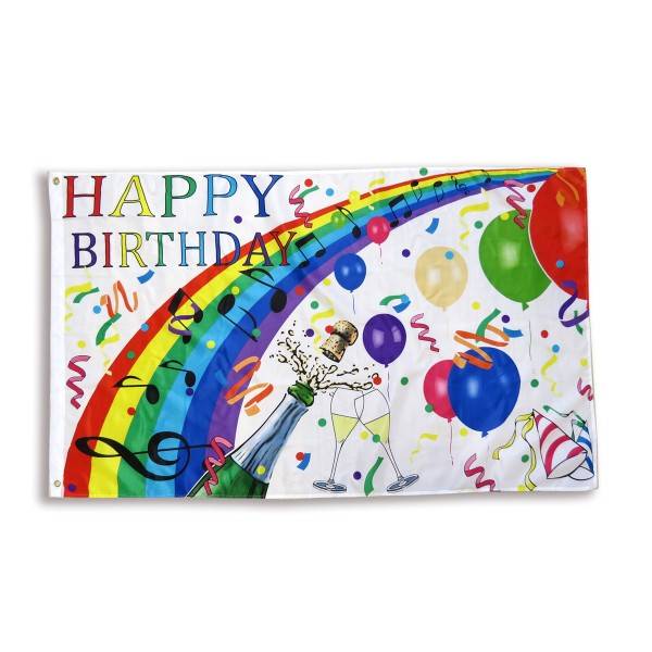 Sonia Originelli Happy Birhday Geburtstag Sektkorken Fahne Flagge 90 x 150 cm Hissfahne Ösen