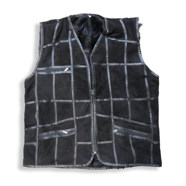 Sonia Originelli Herrenweste Naturfell Leder Patchwork Jacke