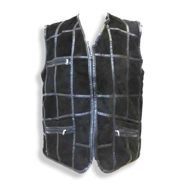 Sonia Originelli Herrenweste Naturfell Leder Patchwork Jacke