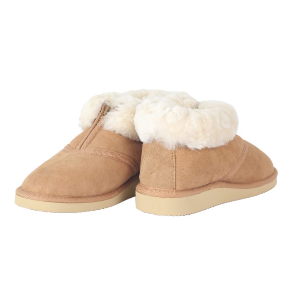 Sonia Originelli Hüttenhausschuh "Premium" Schaf Lammfell Leder Sohle Fellkranz