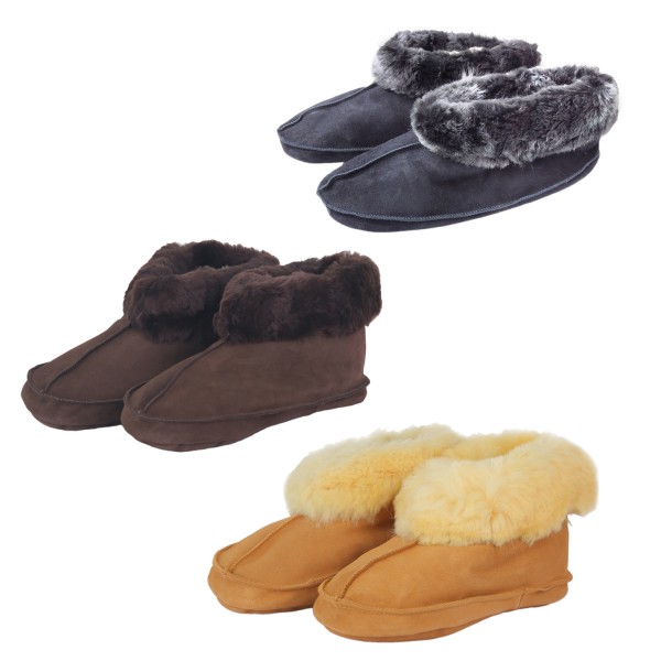 Sonia Originelli Hüttenhausschuh Schaffell Lammfell Echtes Leder Fellkranz