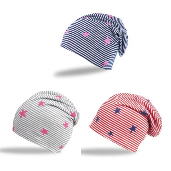 Sonia Originelli Kinder Beanie Mütze "kleine Sterne" Streifen Jersey Unisex