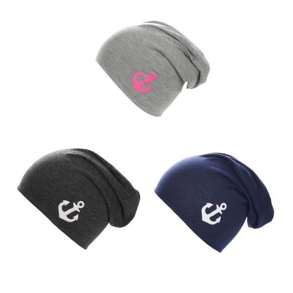 Sonia Originelli Kinder Beanie Mütze "Uni Anker" Maritim Jersey Unisex