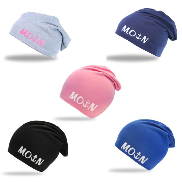Sonia Originelli Kinder Beanie Mütze Unifarben Mit MOIN Aufdruck Anker Maritim Jersey Unisex