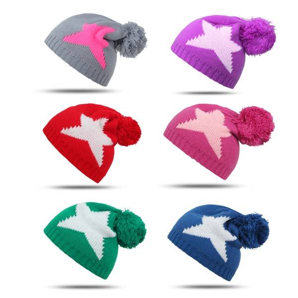 Sonia Originelli Kinder Bommelmütze "Stern" Winter Strickmütze