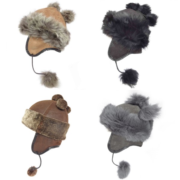 Sonia Originelli Kinder Damen Inkamütze Lammfell Bommel Leder