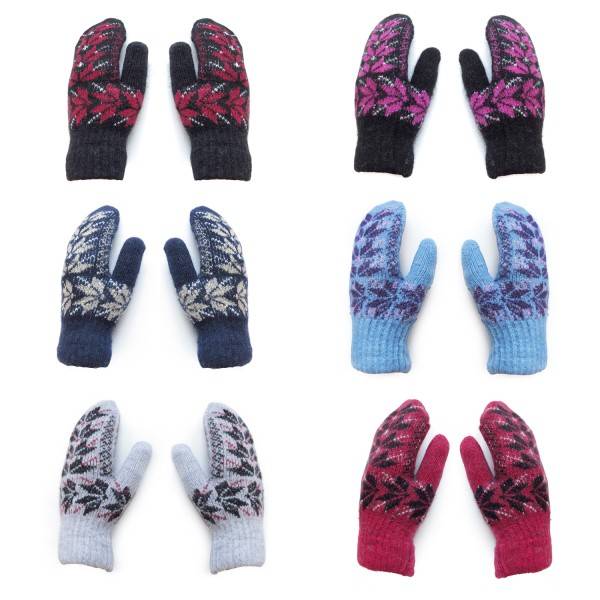 Sonia Originelli Kinder Fausthandschuhe Angorawolle Norweger Muster Fäustel Schneeflocken