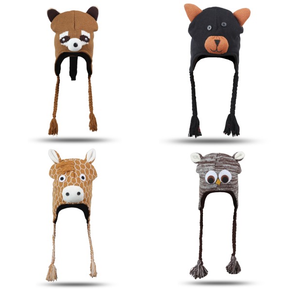 Sonia Originelli Kinder Mütze "Tiere" Motive Eule Bär Giraffe Bommel