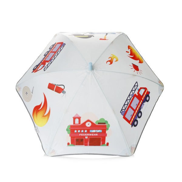 Sonia Originelli Kinder Regenschirm reflektierend Sicherheitsschirm Feuerwehr Tatü Tata Auto