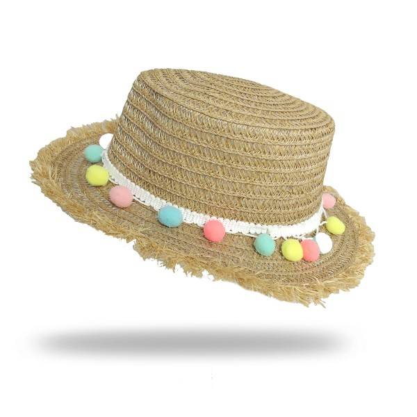 Sonia Originelli Kinder Strohhut "Bommel" Sommerhut Strand Fransen Schutz