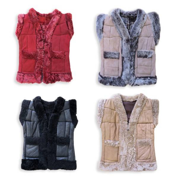 Sonia Originelli Kinderweste Naturfell Leder Lammfell Patchwork Handarbeit