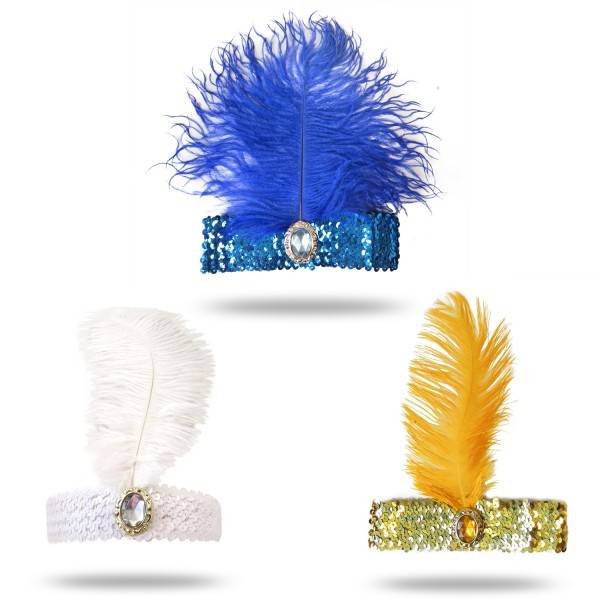 Sonia Originelli Kopfband "Pailetten" Feder Goldene 20er Fasching Burlesque JGA