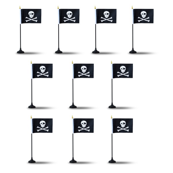 Sonia Originelli Mini Handfahnen Mit Tischständer Fuß 10 Stück Set "Pirat" Totenkopf Skull EM WM Flaggen Fanartikel