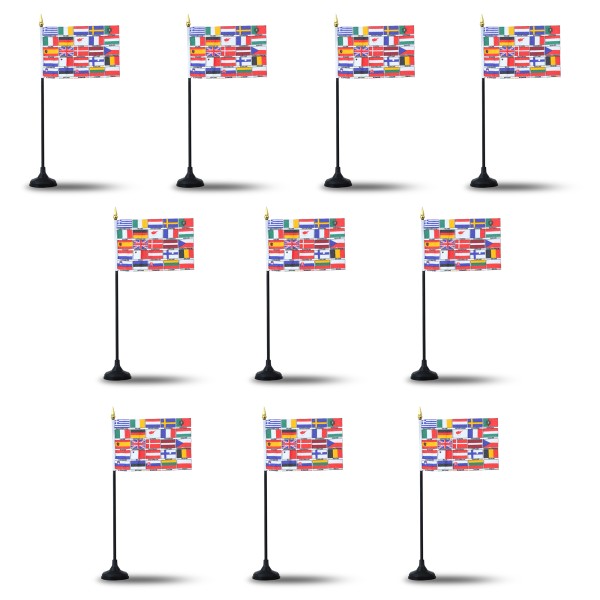 Sonia Originelli Mini Handfahnen mit Tischständer Fuß 10 Stück Set "EU 25 Läder" Europe 25 countries EM WM Flaggen Fa