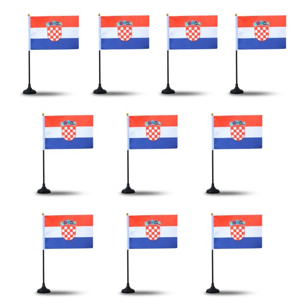 Sonia Originelli Mini Handfahnen mit Tischständer Fuß 10 Stück Set "Kroatien" Croatia EM WM Flaggen Fanartikel