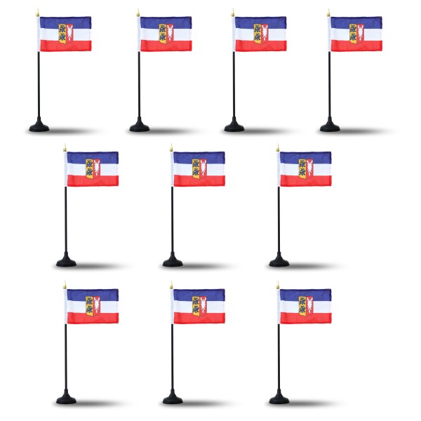 Sonia Originelli Mini Handfahnen mit Tischständer Fuß 10 Stück Set "Schleswig-Holstein" EM WM Flaggen Fanartikel