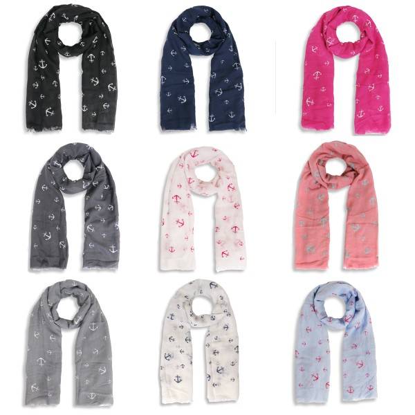 Sonia Originelli Schal Langschal "Anker" Maritim Reliefdruck Fransen Sommer