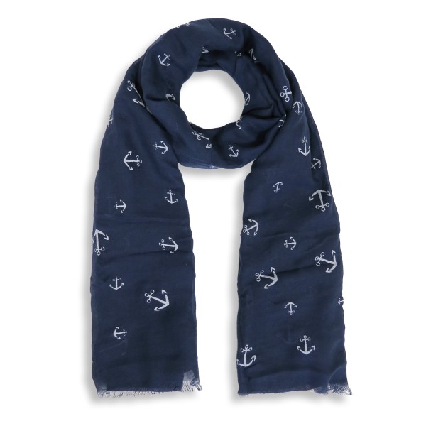 Sonia Originelli Schal Langschal "Anker" Maritim Reliefdruck Fransen Sommer