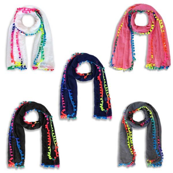 Sonia Originelli Schal Langschal "Bommel" Neon Bunt Sommer