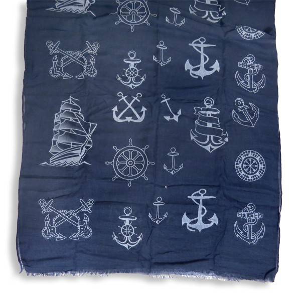 Sonia Originelli Schal Langschal "Kapitän" Anker Maritim Reliefdruck Fransen Sommer