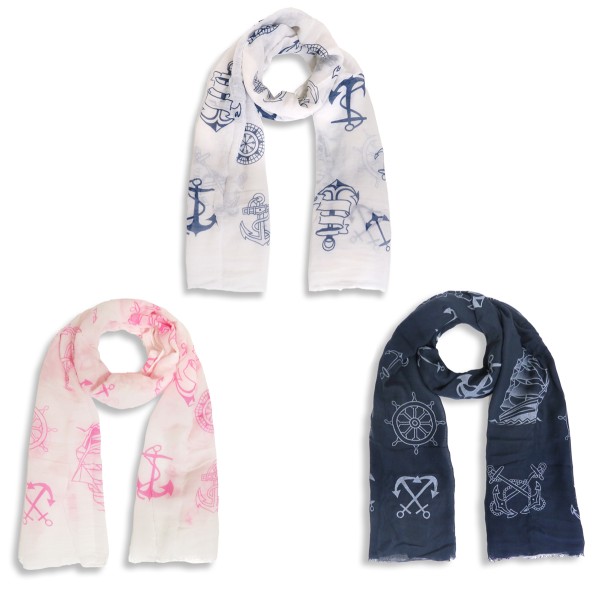 Sonia Originelli Schal Langschal "Kapitän" Anker Maritim Reliefdruck Fransen Sommer