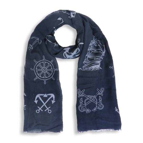 Sonia Originelli Schal Langschal "Kapitän" Anker Maritim Reliefdruck Fransen Sommer